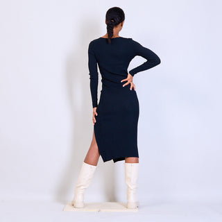 Vestido Midi de Malha Decote Barco